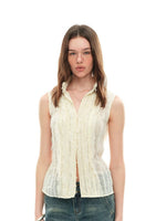 Sleeveless Lace Tie Waist Top