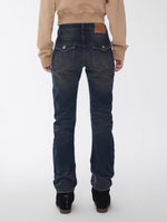 Vintage Pleated Washed Denim Curved Jeans