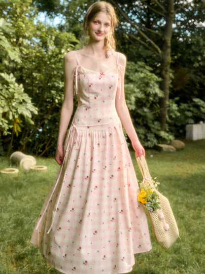 Pink Check Hand-Painted Print Dress