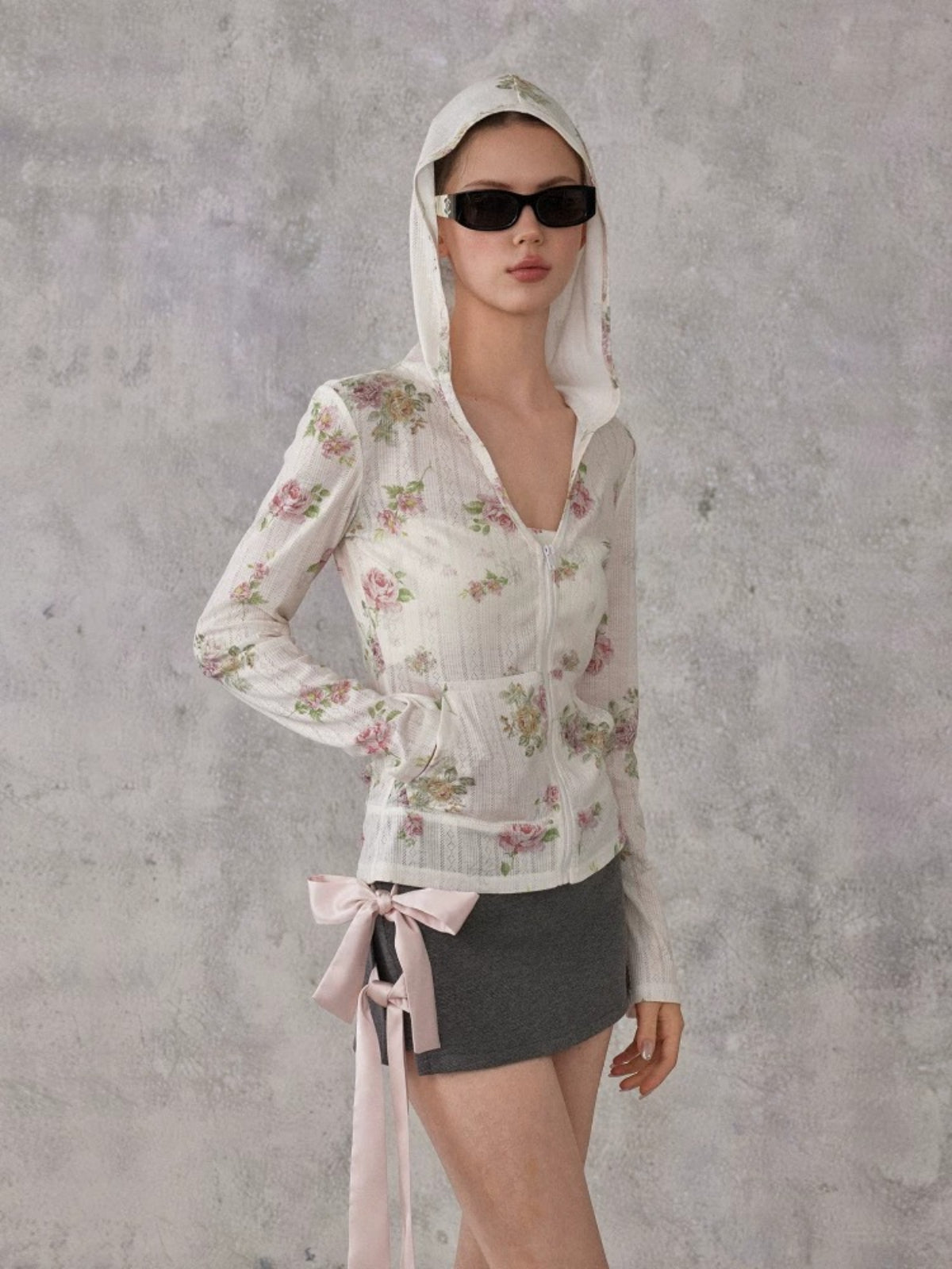 Floral Logo Zip Cardigan