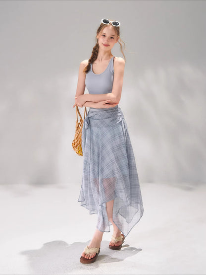 Plaid Chiffon Ruffle Set