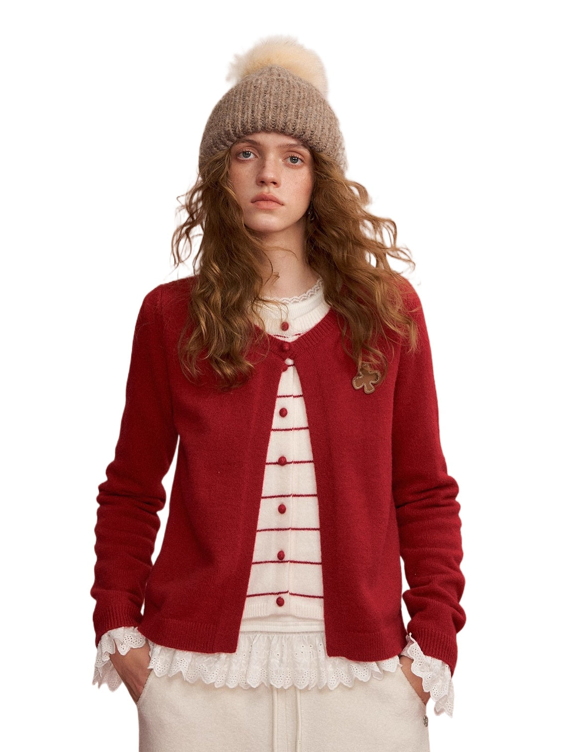 Fuzzy Stripe Layered Cardigan