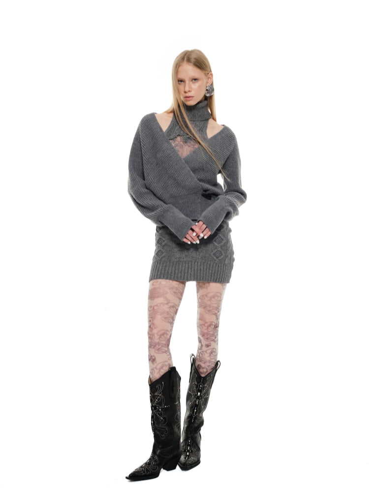Cable Knit High-neck Dress