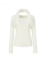 Fox Fur Trim Layered Halter Knit Top