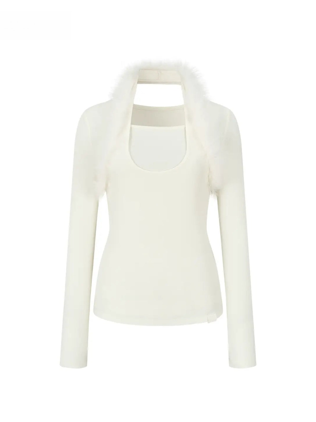 Fox Fur Trim Layered Halter Knit Top