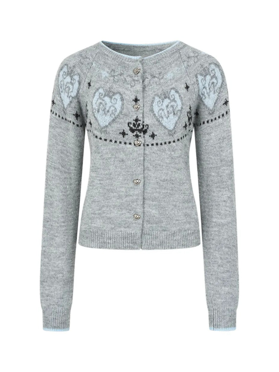 Gray Fair Isle Knit Cardigan