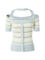 One-Shoulder Halter Neck Color-Block Striped T-shirt