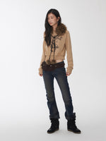 Vintage Pleated Washed Denim Curved Jeans