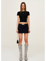 Leopard Print Mid - High Waist Rivet Midi Skirt