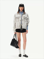 Contrast Suede Denim Jacket
