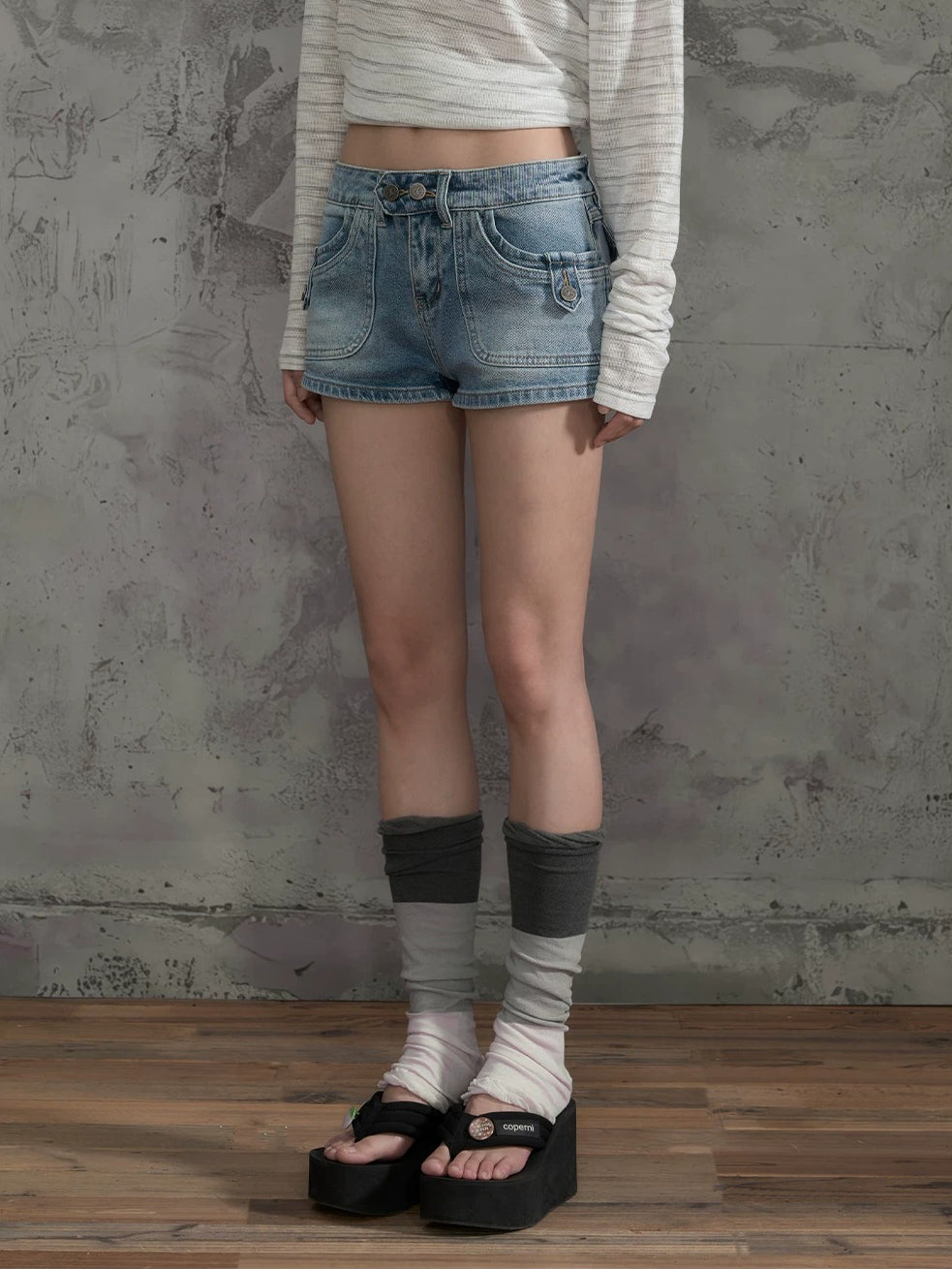 Washed Denim Shorts