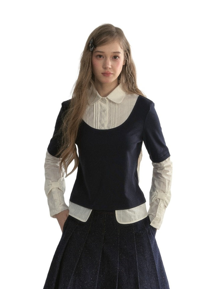 Layered Shirt Knit Top