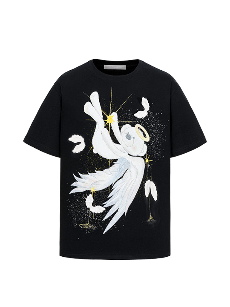 Angel Bear Illustration Cotton Short-sleeve T-shirt