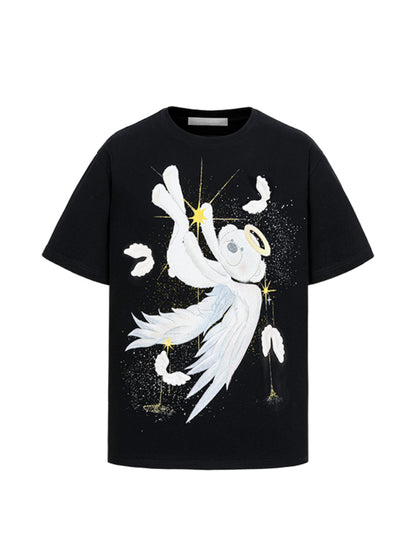 Angel Bear Illustration Cotton Short-sleeve T-shirt
