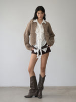 White Ruffled Drawstring Long-Sleeve Shirt