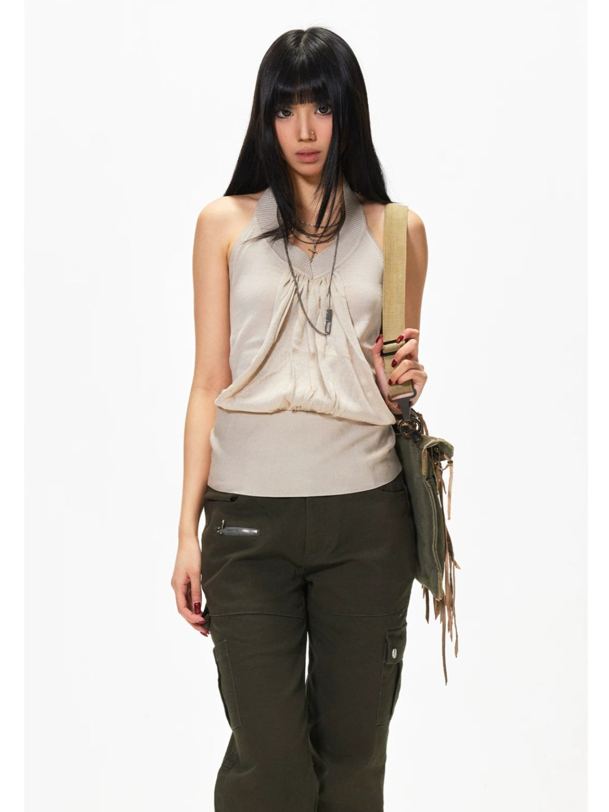 V-Neck Halter Knit Tank Top