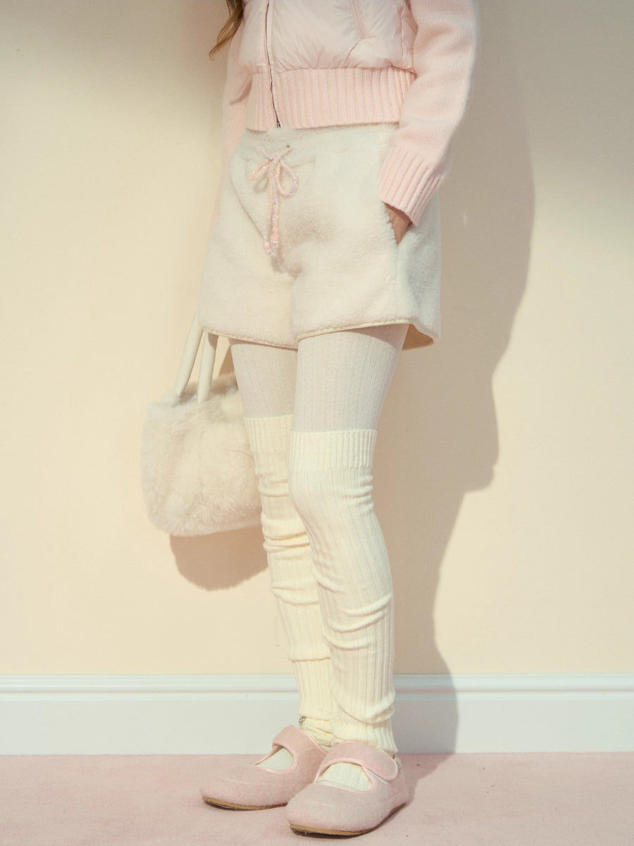 White Faux Shearling Winter Shorts
