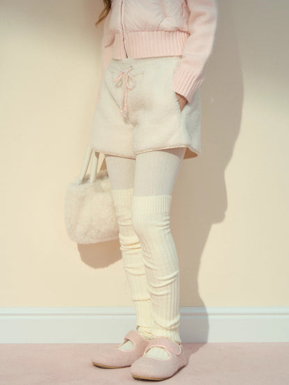 White Faux Shearling Winter Shorts