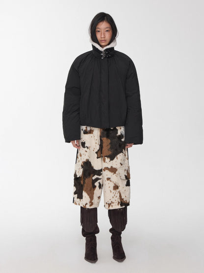 Cow Pattern Faux Fur Shorts