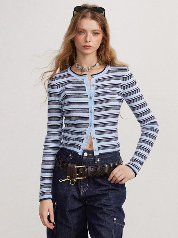 Contrast Stripe Knit Cardigan