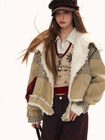 Plaid Faux-Fur Collar Casual Jacket