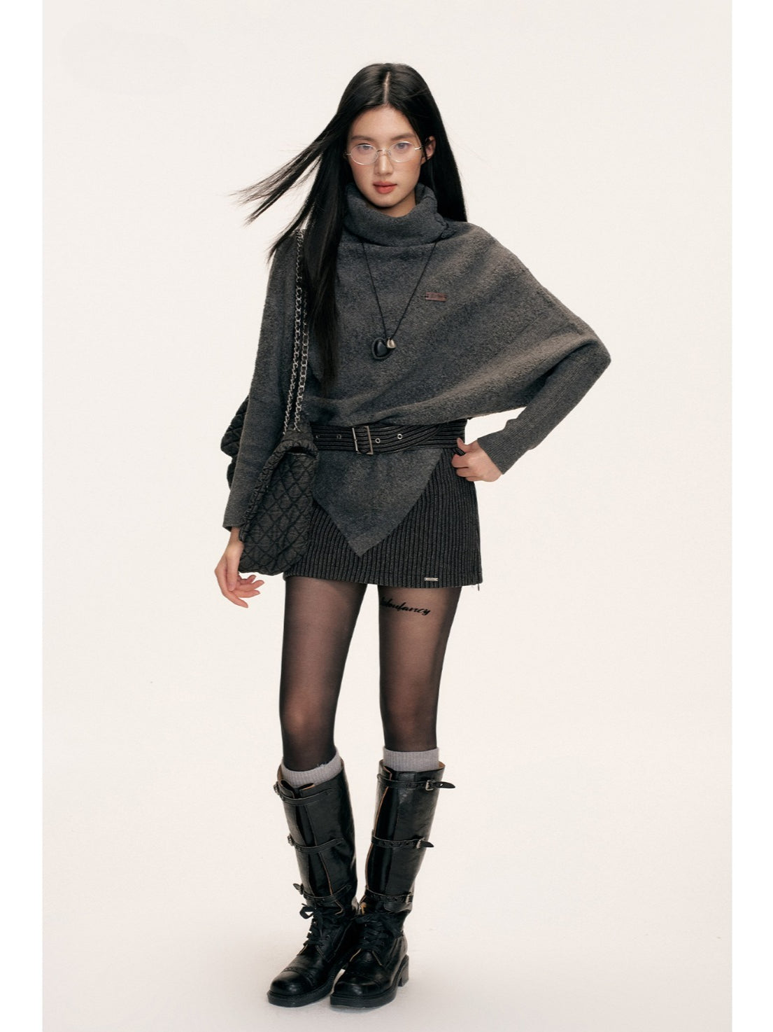 Asymmetric Turtleneck Batwing Sleeve Sweater