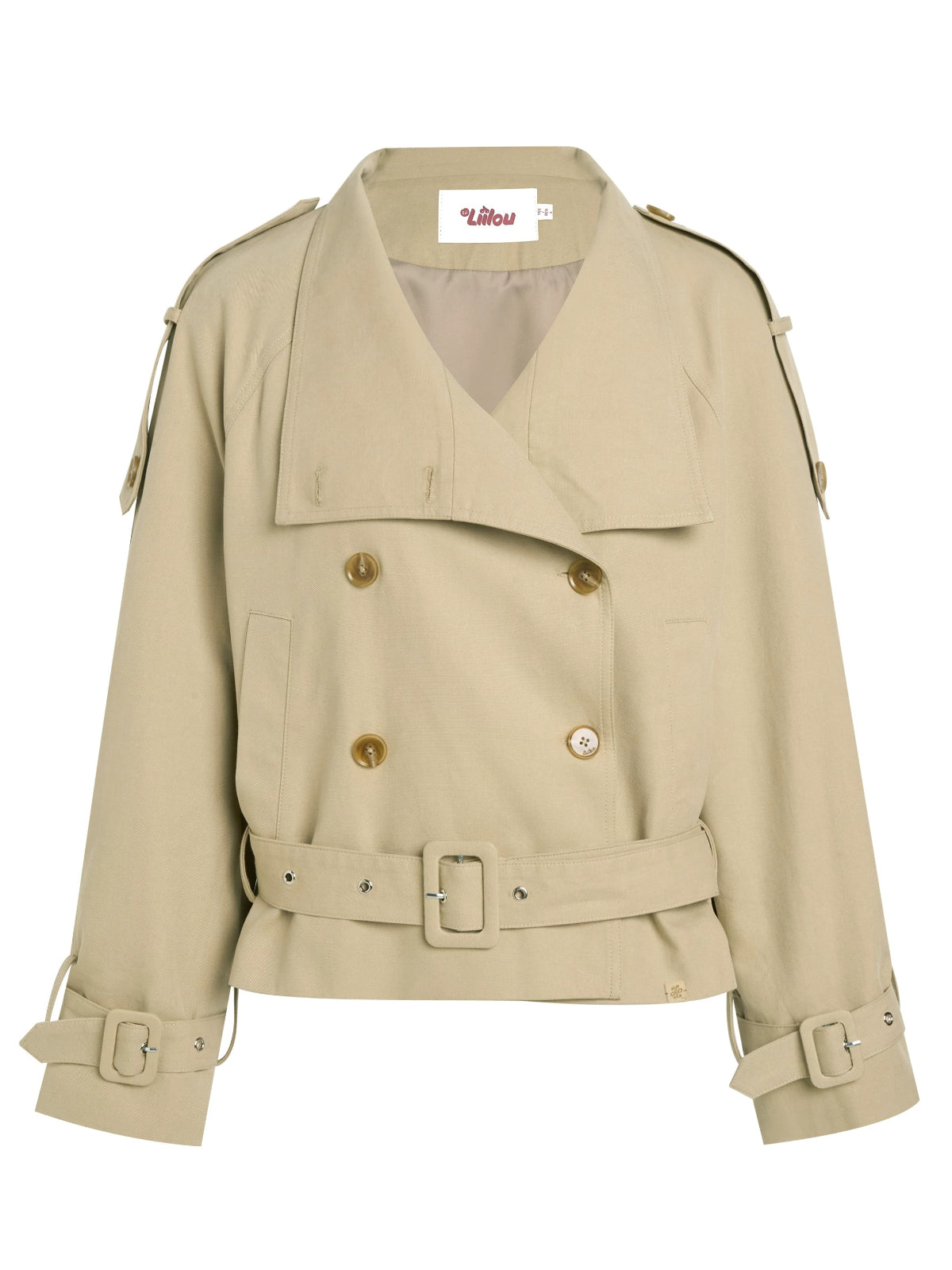 Double-Breasted Belted Cropped Trench Coat