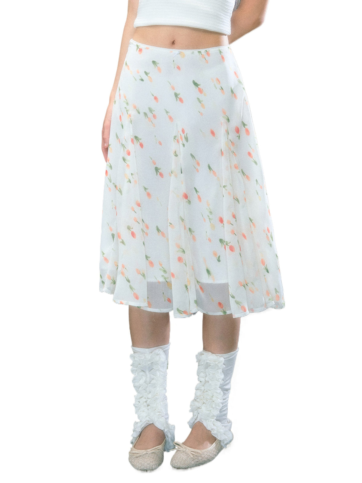 French Floral Chiffon Midi Skirt