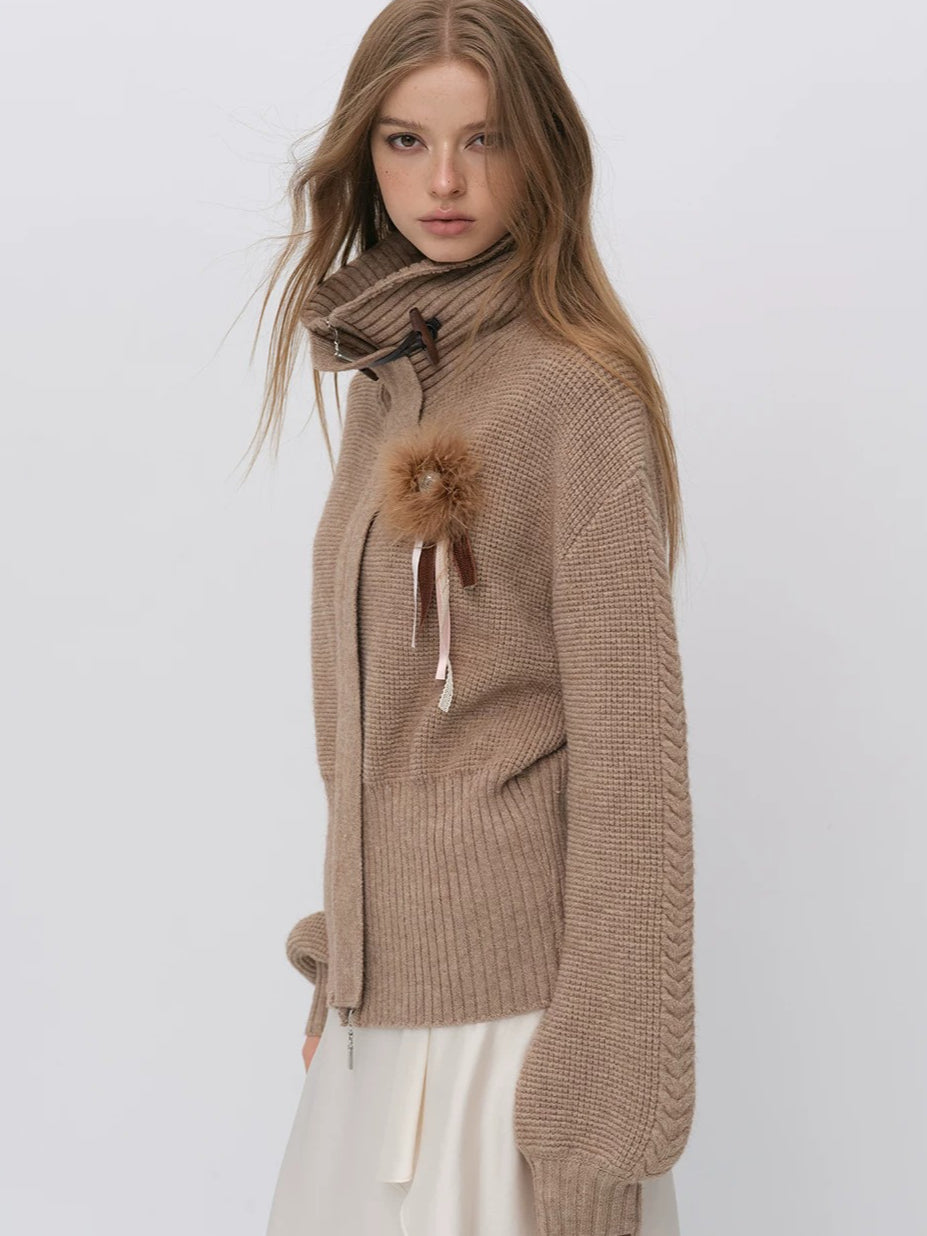 Oversized Toggle Collar Waffle Cardigan