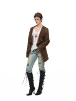 Suede Detachable Fur Collar Coat