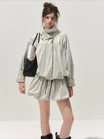 Blue Gray Plaid Trench Coat Set
