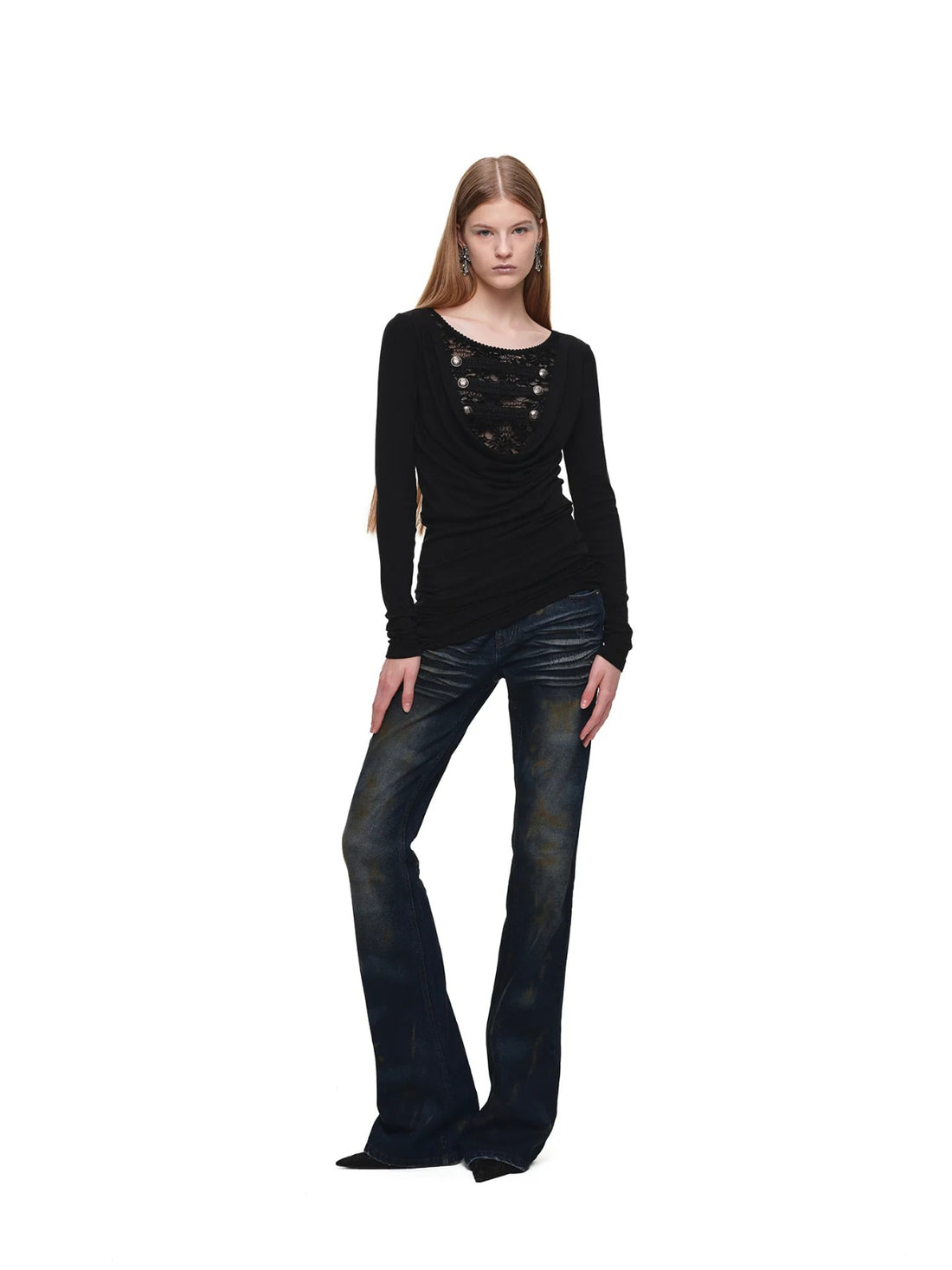 Lace Cowl Neck Knit Dress