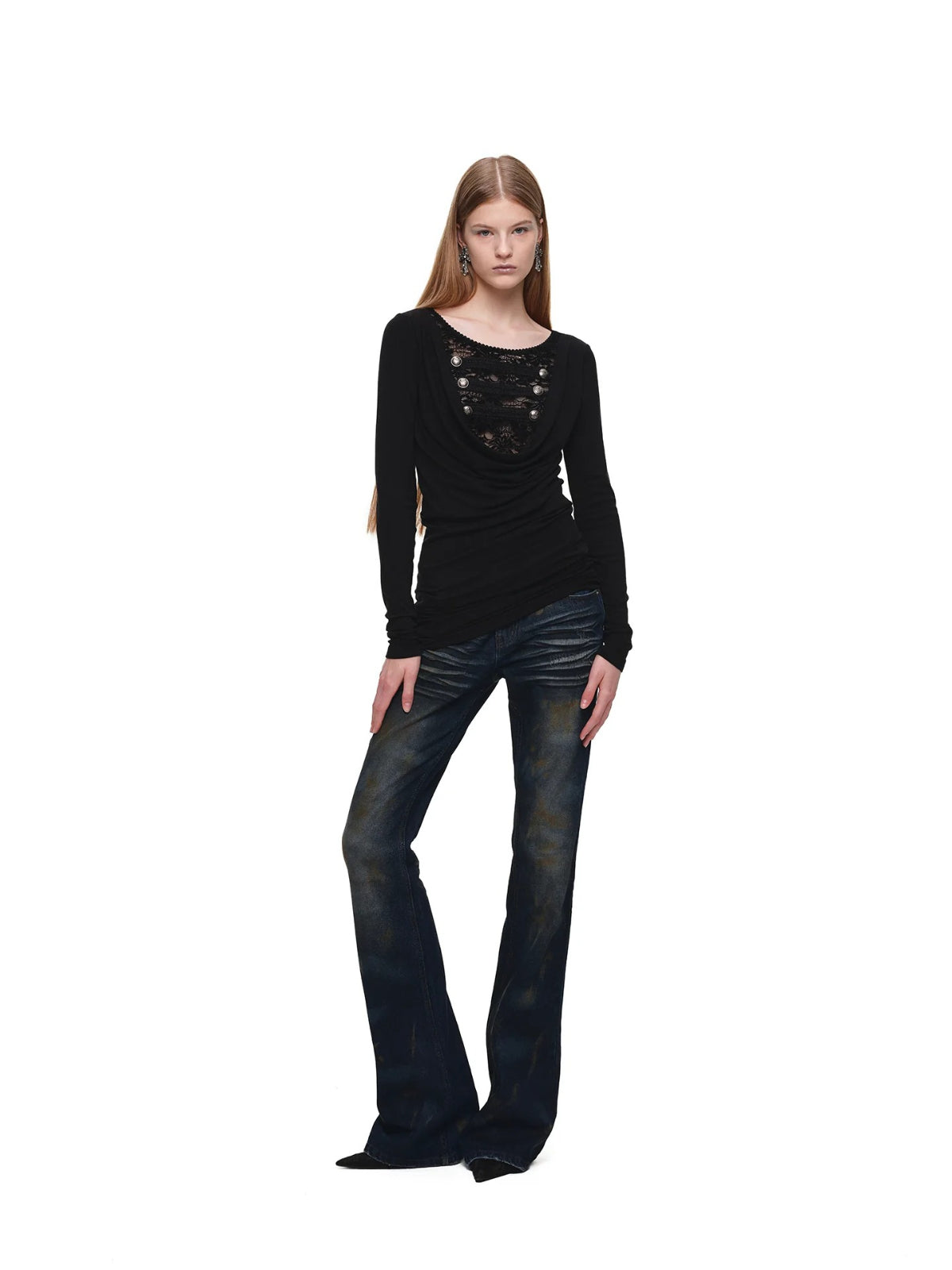 Lace Cowl Neck Knit Dress