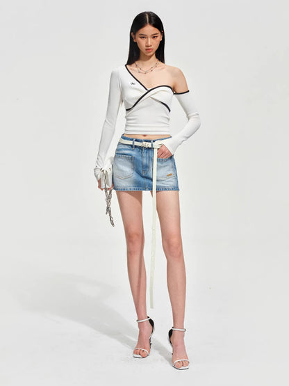 Sculptural Twist Asymmetric Knit Top