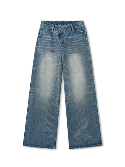 Washed Denim Low-waist Wide-leg Pants