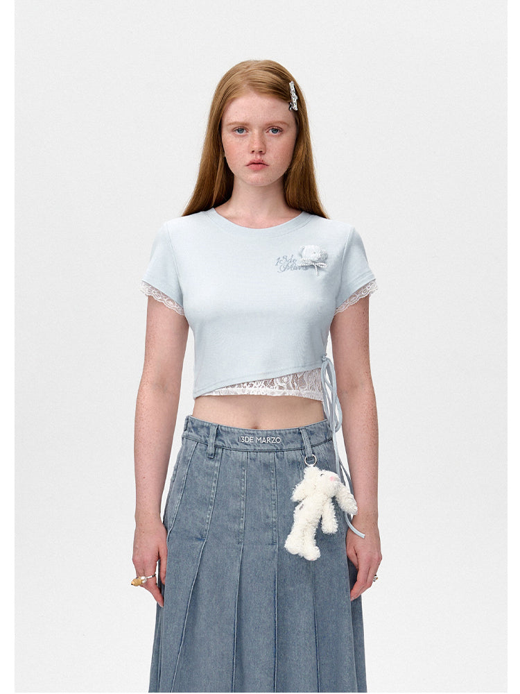 Lace Slim Fit Round-Neck Short T-Shirt