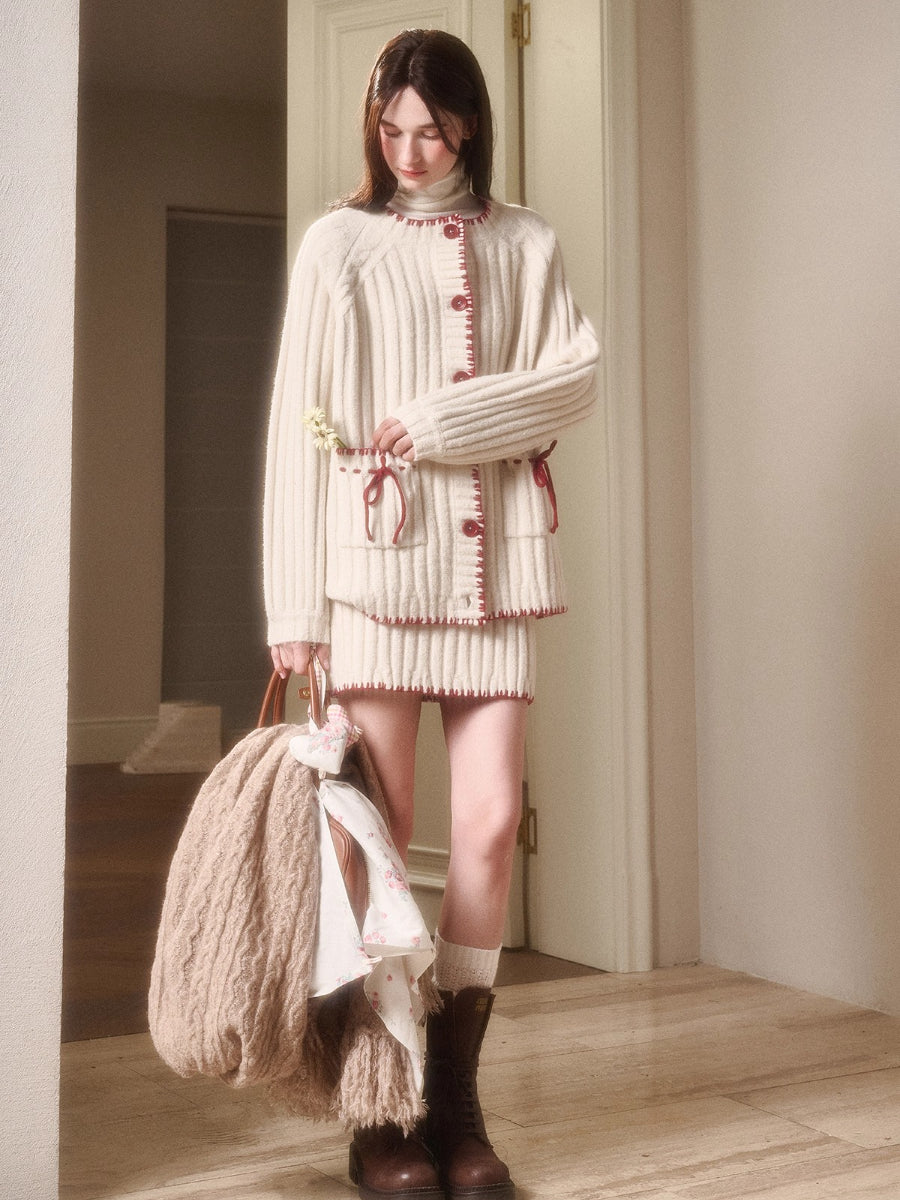 Latitude 69° Wool Contrast Trim Knit Sweater Set