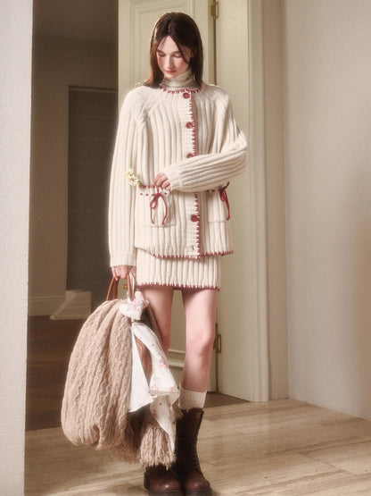 Latitude 69° Wool Contrast Trim Knit Sweater Set