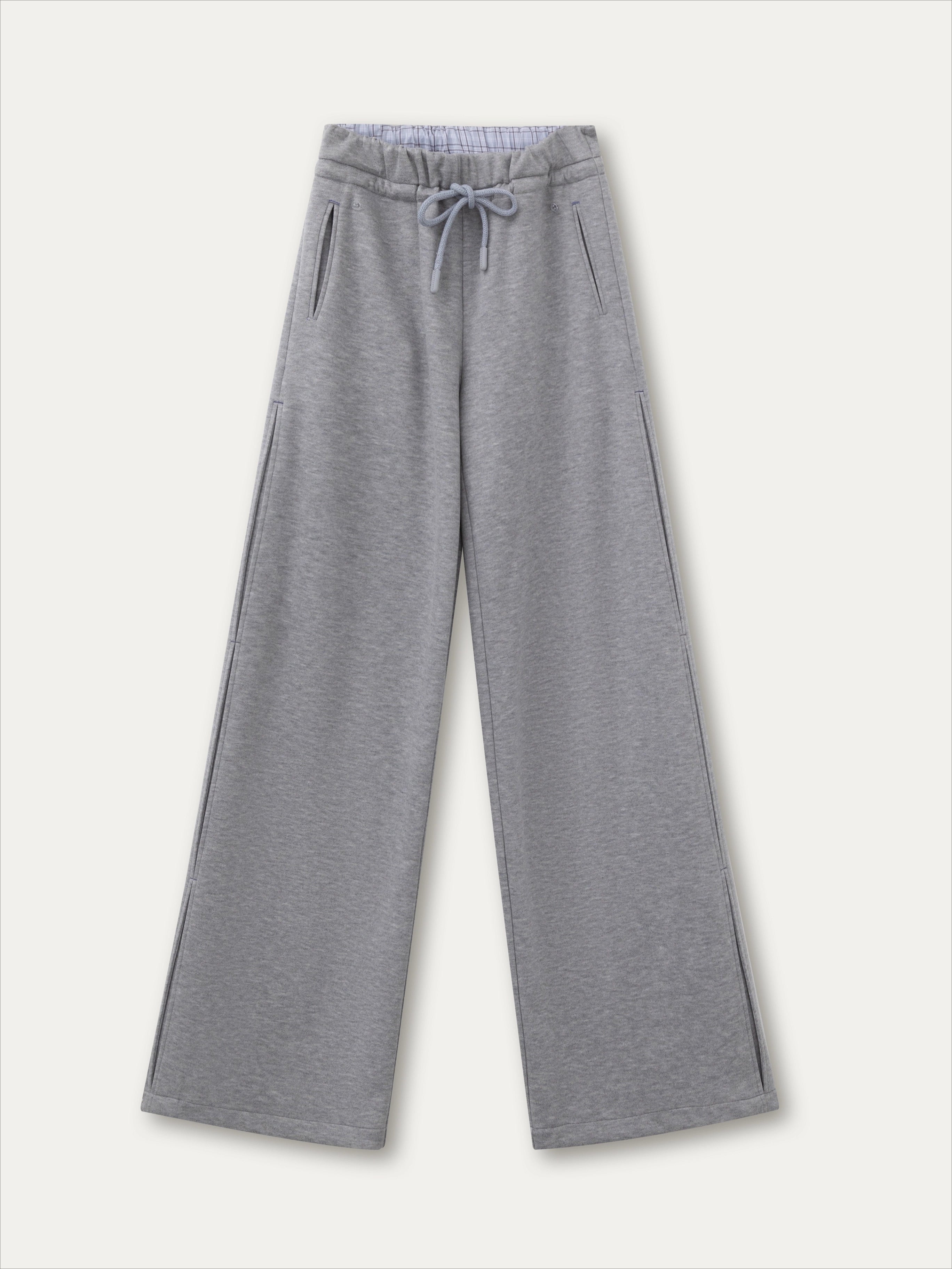 Checked Waist Wool Straight-Leg Pants