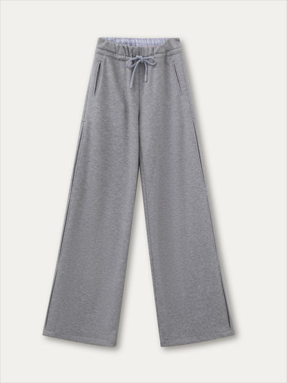 Checked Waist Wool Straight-Leg Pants