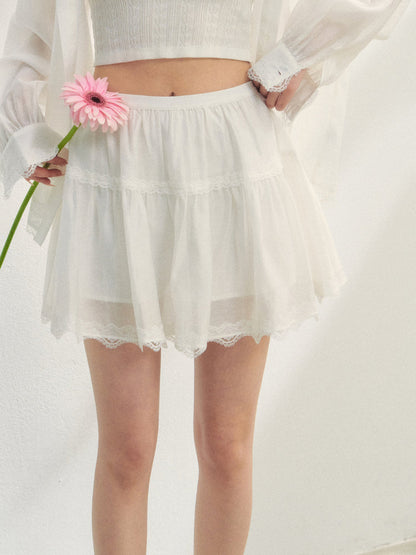 White Lace Panel Hooded Coat &amp; Skirt Set