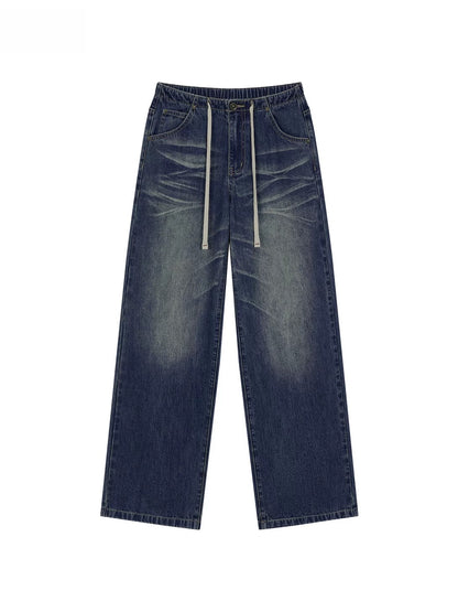 Ombré Whisker Drawstring Straight Jeans