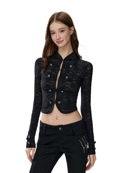Black Frog-Button Lace Jacket
