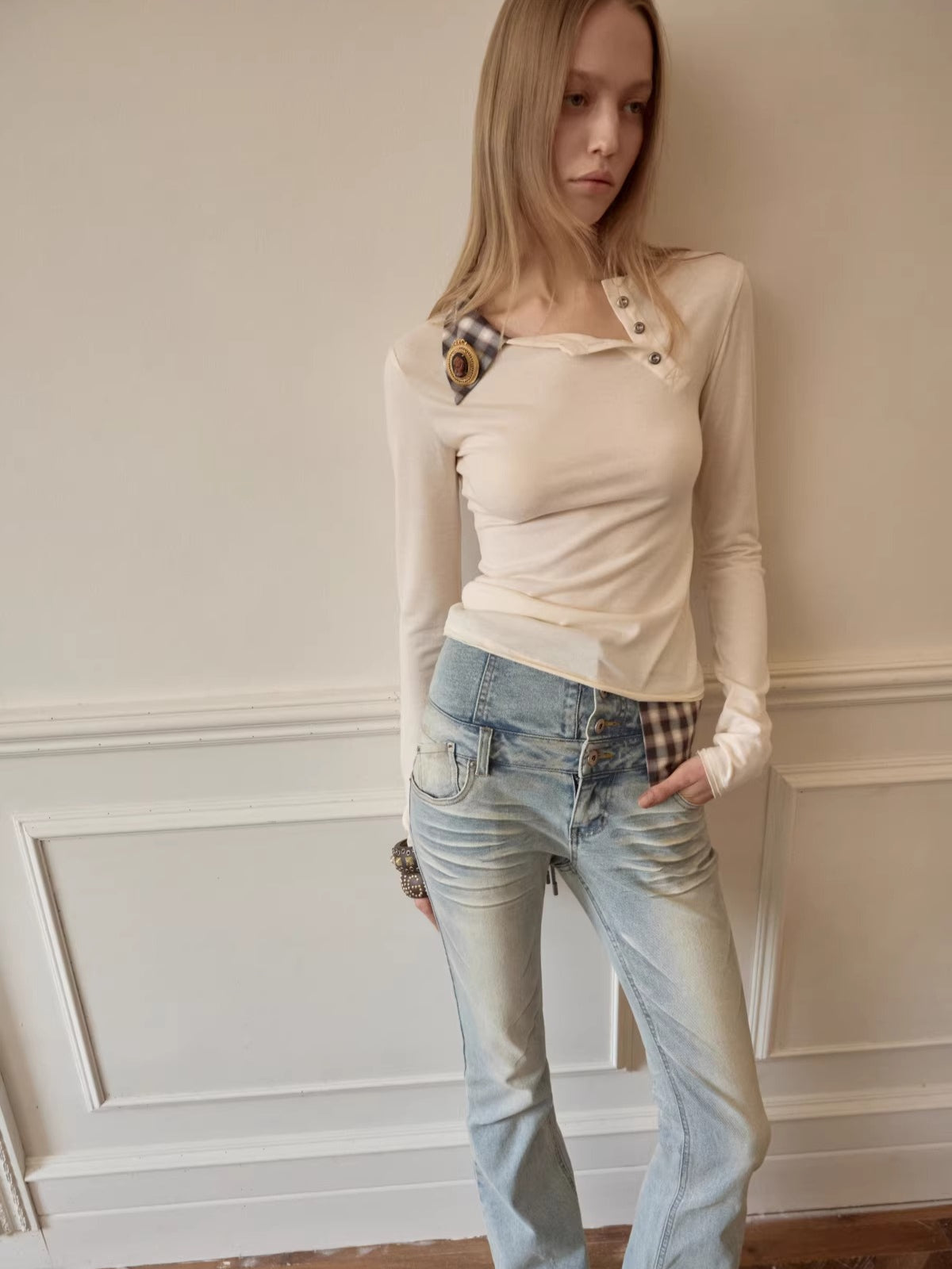 Asymmetric Henley Knit Top