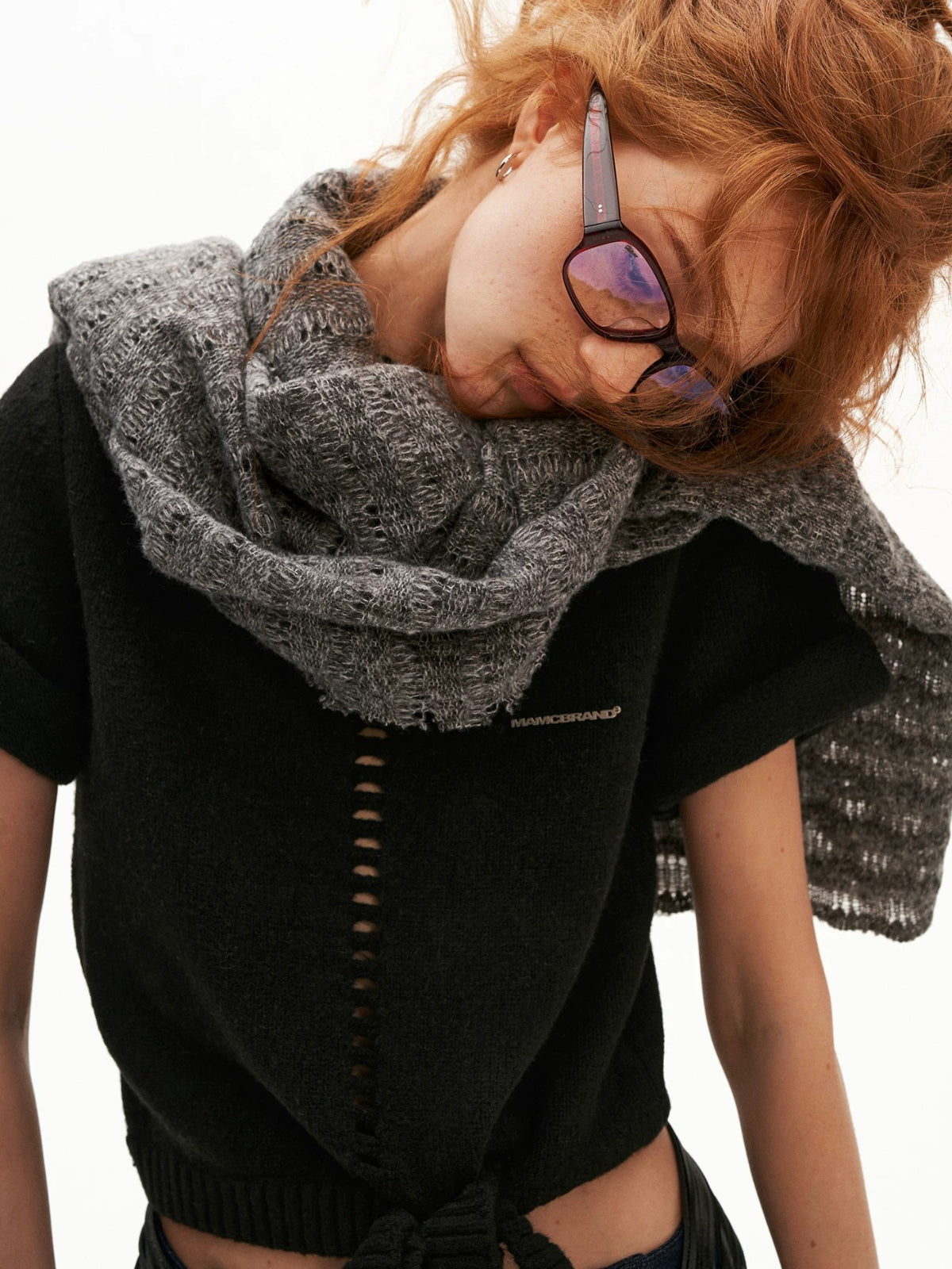 Wool Blend Tie Detail Knit Top