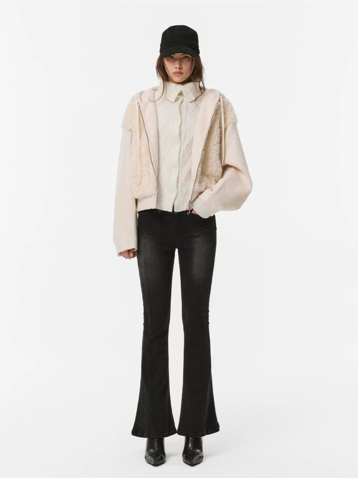 Textured Panel Hooded Wool-Blend Jacket