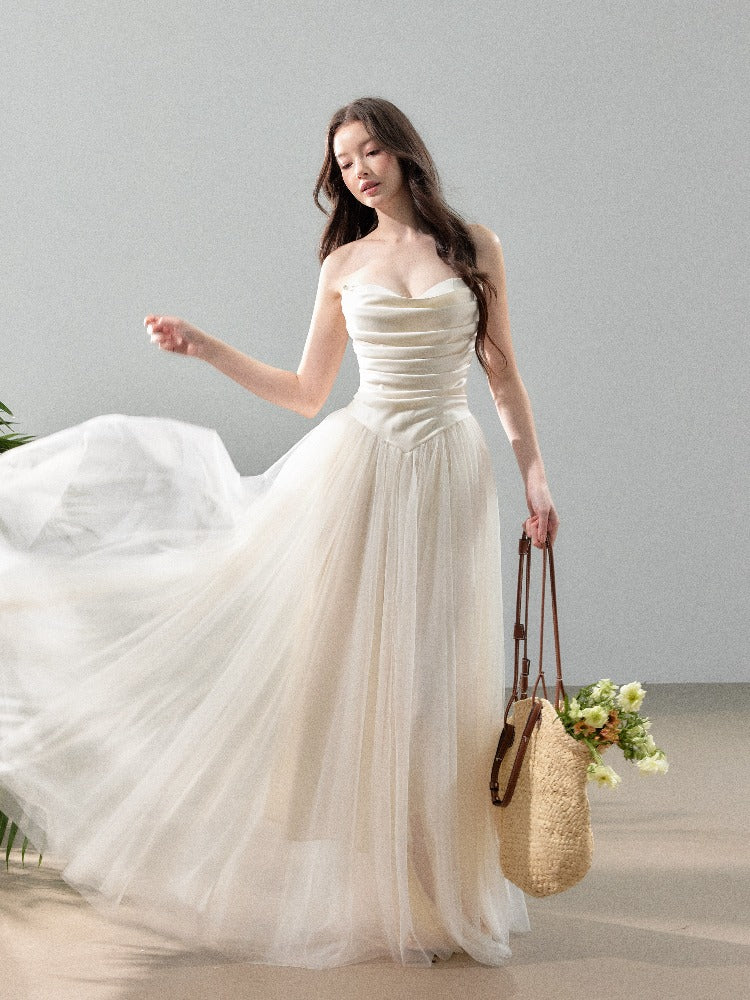 Satin Tulle Strapless Dress
