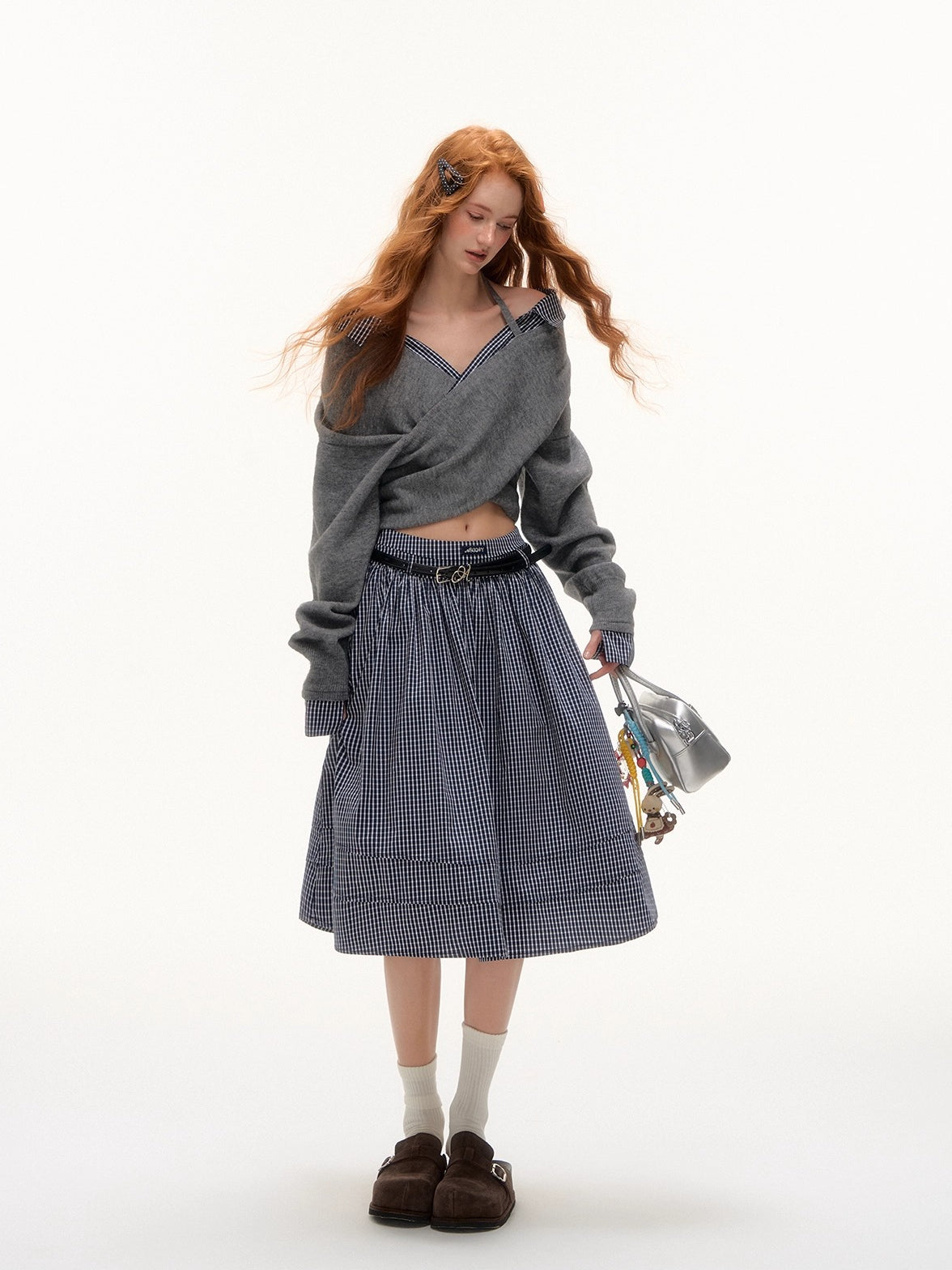 Plaid Pleated Midi Skirt