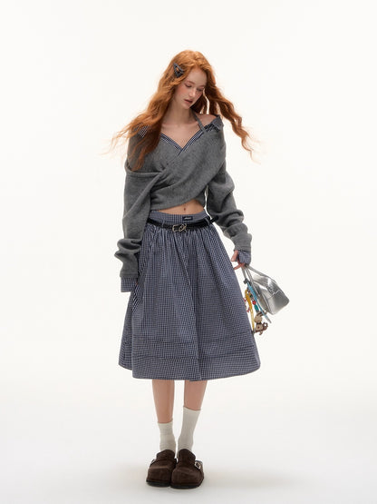 Plaid Pleated Midi Skirt