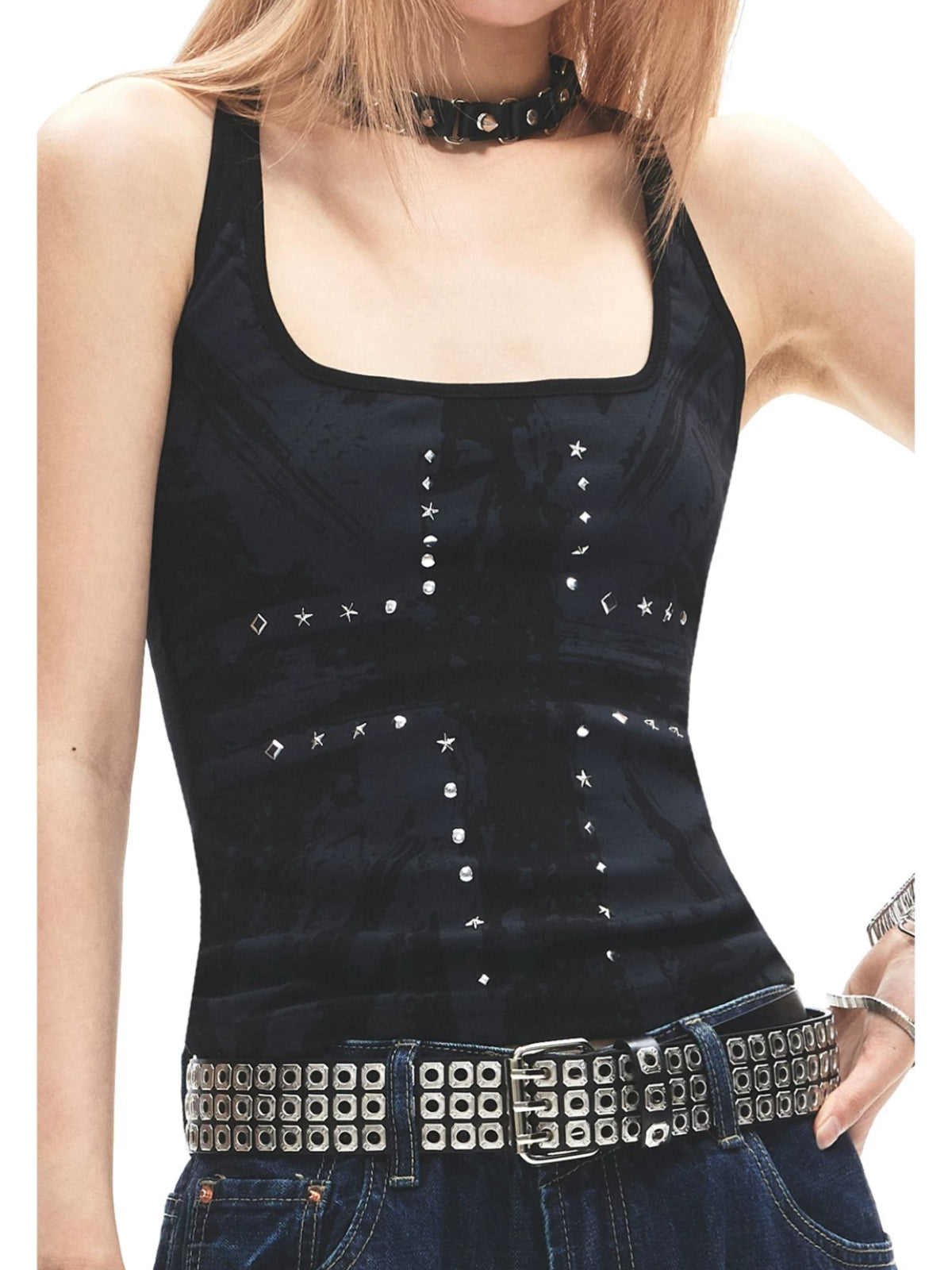 Studded Square Neck Halter Top